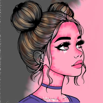 realistic girl with buns on the top of her head