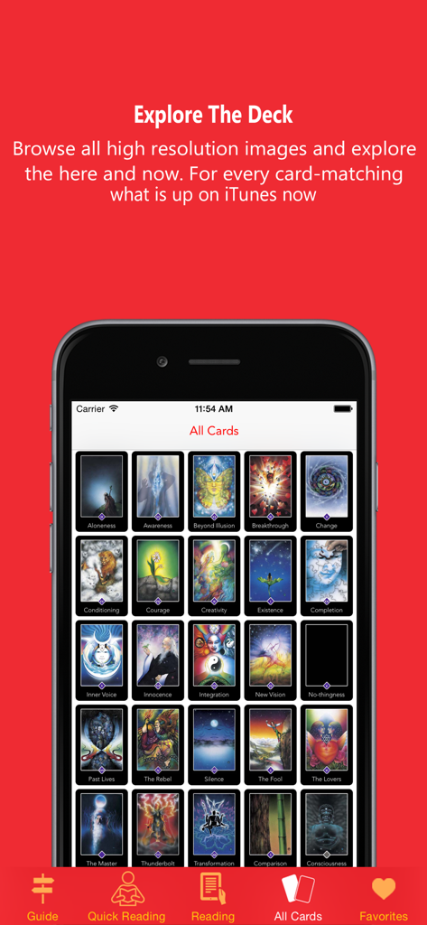 Osho Zen Tarot - Grid view of Osho Zen Tarot cards on a smartphone screen