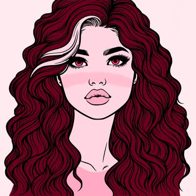 realistic girl with wavy hair and lips