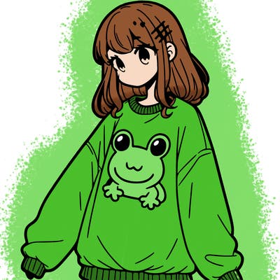 girl wearing frogging sweatshirt
