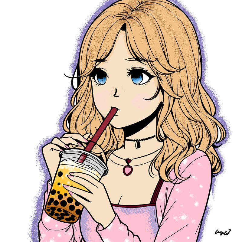 realistic girl drinking boba tea