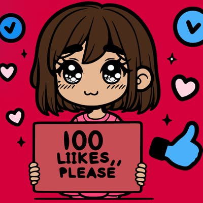 a girl with a sign saying 100 likes, please