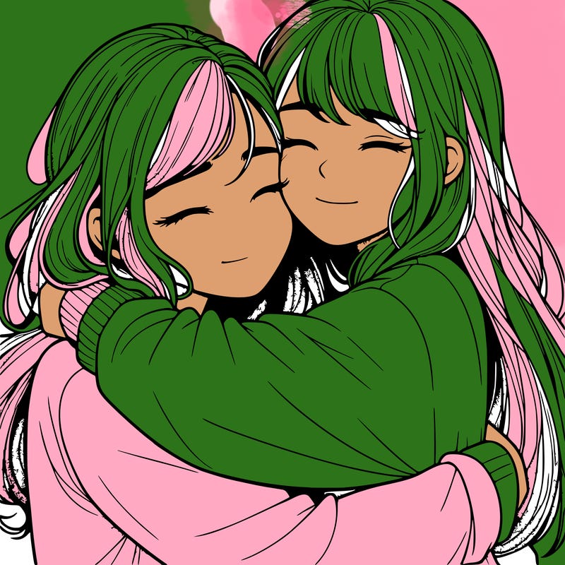 realistic two girls hugging