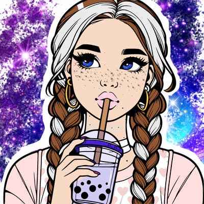 realistic girl with braided hair drinking boba