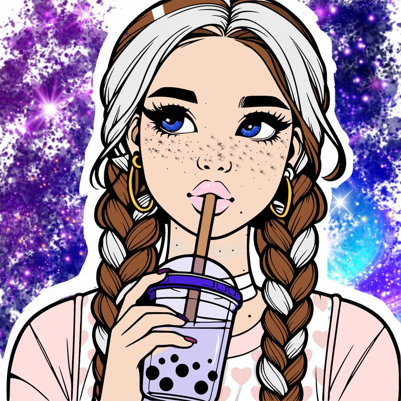 realistic girl with braided hair drinking boba