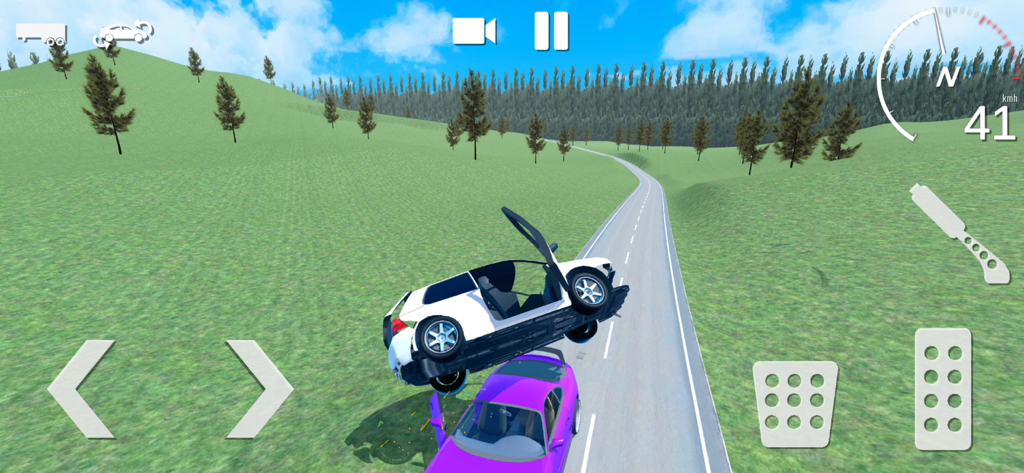 Car Crash Simulator Accident - White car flipping over another vehicle in a physics based crash simulator