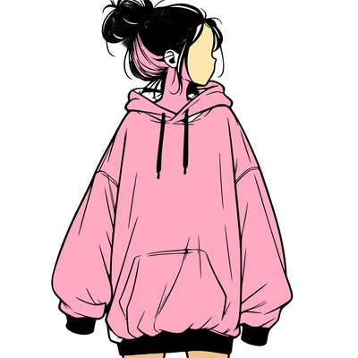 realistic girl with a oversized sweatshirt on and a bun