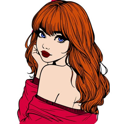 realistic girl with bangs looking over her shoulder