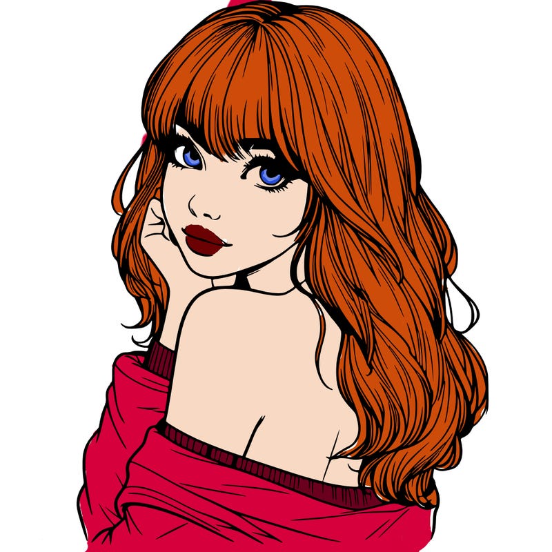 realistic girl with bangs looking over her shoulder