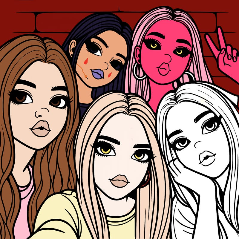 group of teen girls friends y2k up close in a selfie