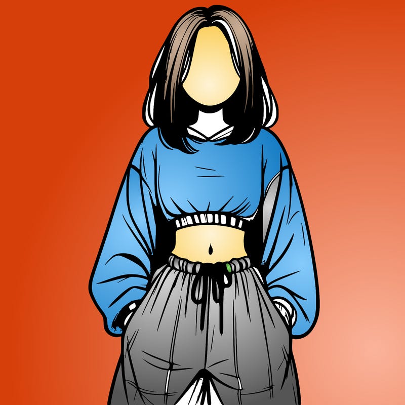 realistic girl faceless with baggy pants and a crop top