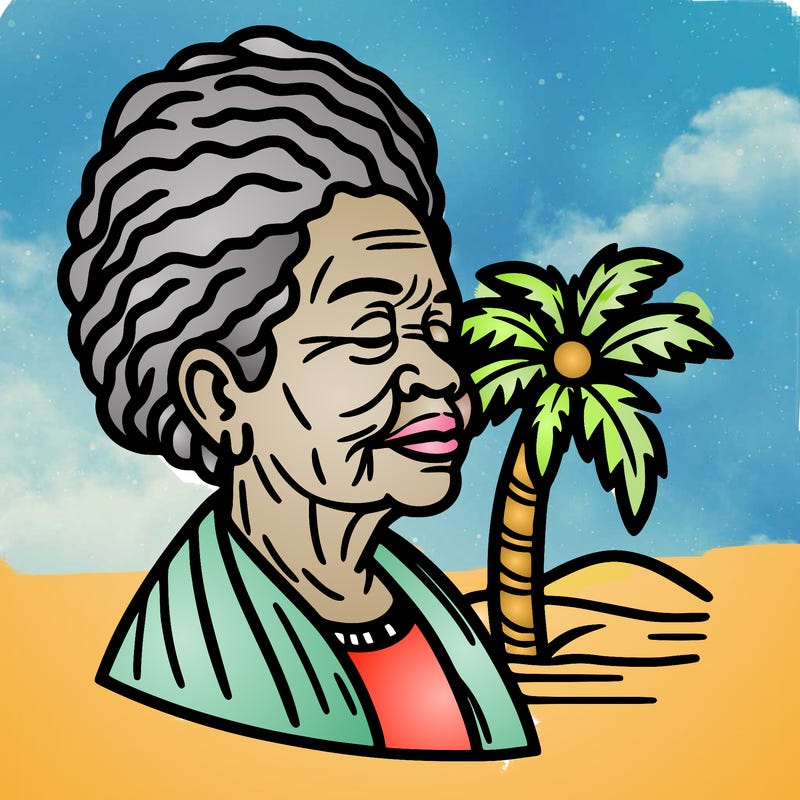 portrait of an old black woman with palm tree