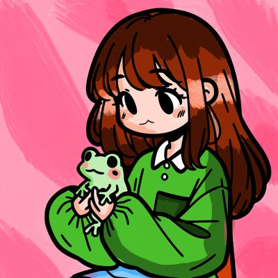 girl with long hair and a oversized shirt. and she is holding a frog