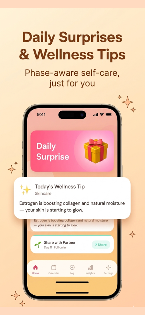 Petal: Cycle & Period Tracker - Petal app interface displaying daily wellness tips and phase-aware self-care advice for women