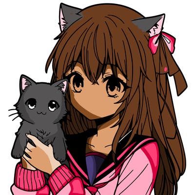 anime girl with a cat
