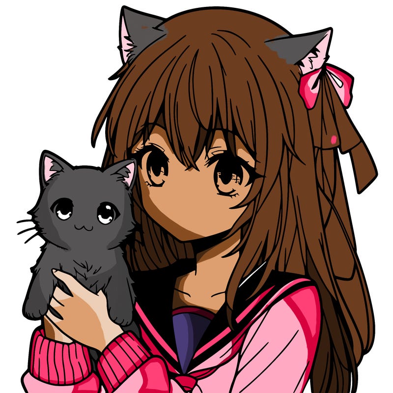 anime girl with a cat