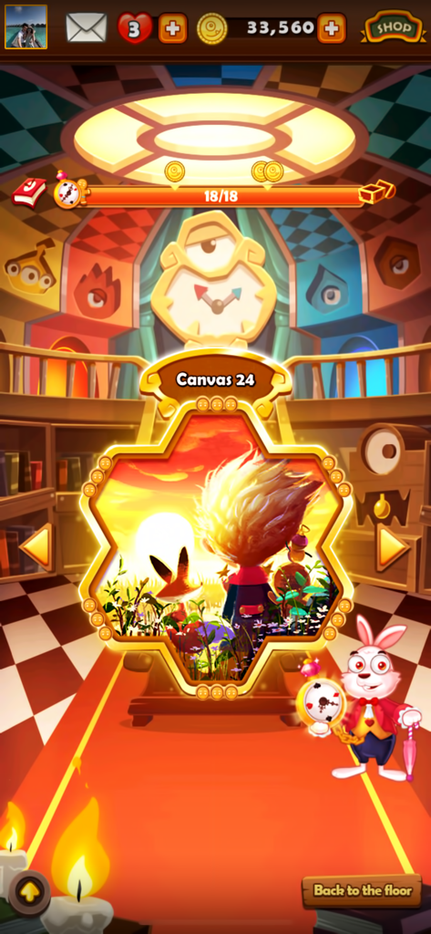 Monster Busters: Hexa Blast - Monster Busters Hexa Blast in-game gallery interface featuring a central illustration and a white rabbit mascot