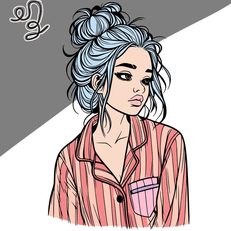 realistic woman with pajamas on and a messy bun