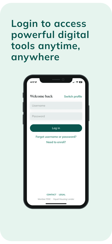 Grasshopper Bank Business - Login screen for the Grasshopper Bank Business mobile app
