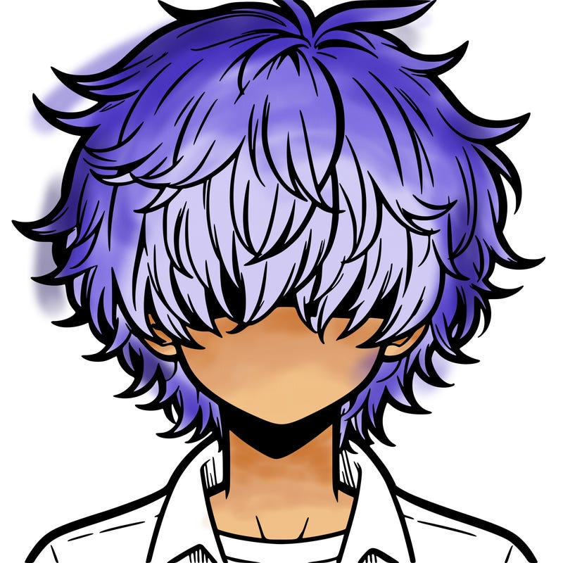 manga boy fluffy hair covering his eyes