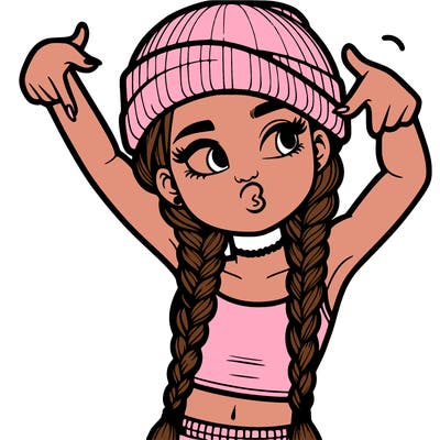 realistic teenage girl with braids and a beanie and crop top doing 🫶🏼