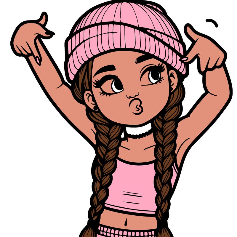 realistic teenage girl with braids and a beanie and crop top doing 🫶🏼