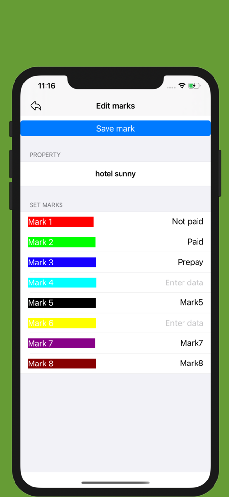 EPMS - EPMSモバイルアプリ画面で、支払い済みや事前支払いなどの色分けされた予約ステータスをカスタマイズするための画面