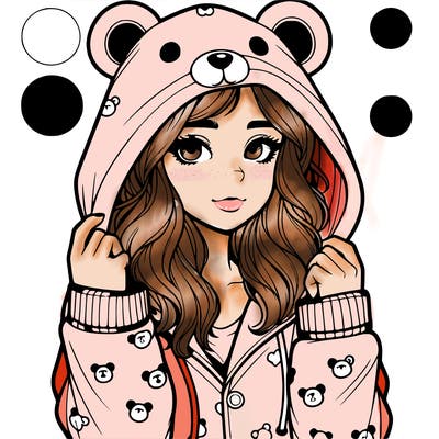 realistic girl in a animal pjs hoodie