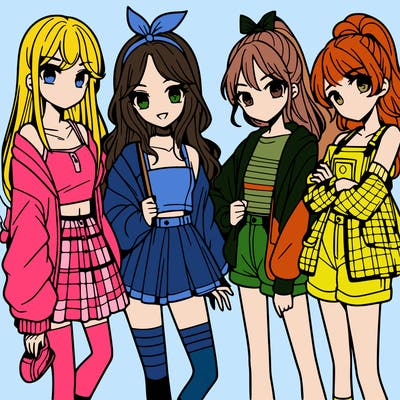 teen manga girls group of 4