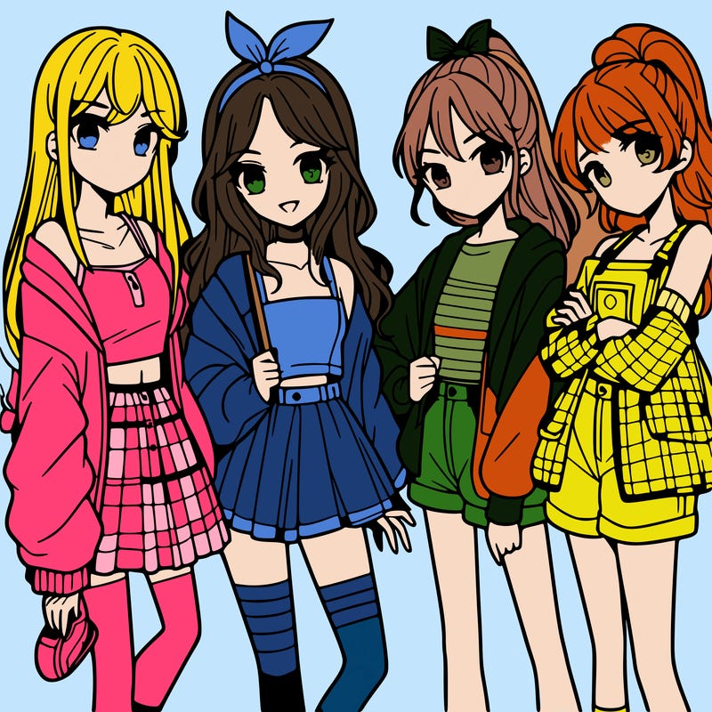 teen manga girls group of 4
