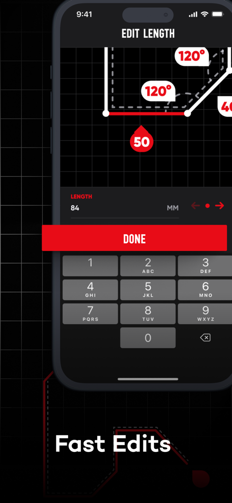 Interface de l'application Flash.It pour modifier la longueur et les angles d'un dessin de solin personnalisé