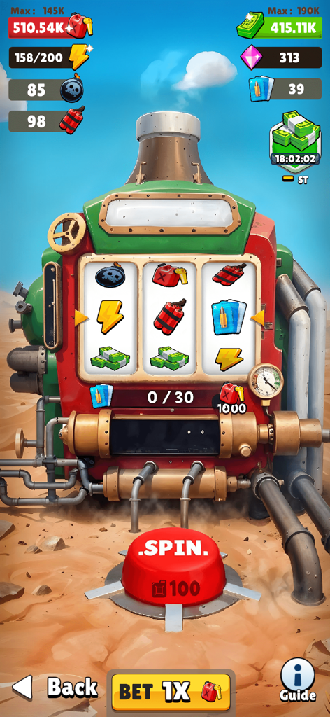 War Master : Strategy Battle - A military-themed slot machine in the War Master Strategy Battle game used to spin for oil and resources.