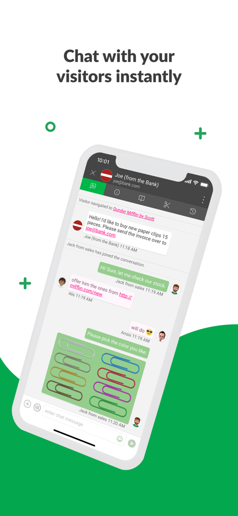 A smartphone screen displaying a real-time customer service chat interface within the Tawk.to app.