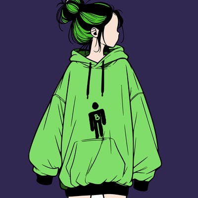 realistic girl with a oversized sweatshirt on and a bun
