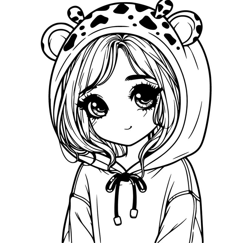 a shy pretty girl portrait wearing giraffe hoodie