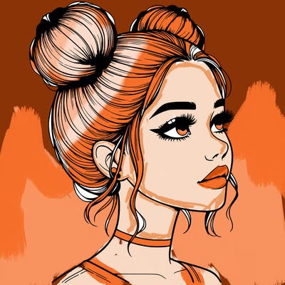 realistic girl with buns on the top of her head