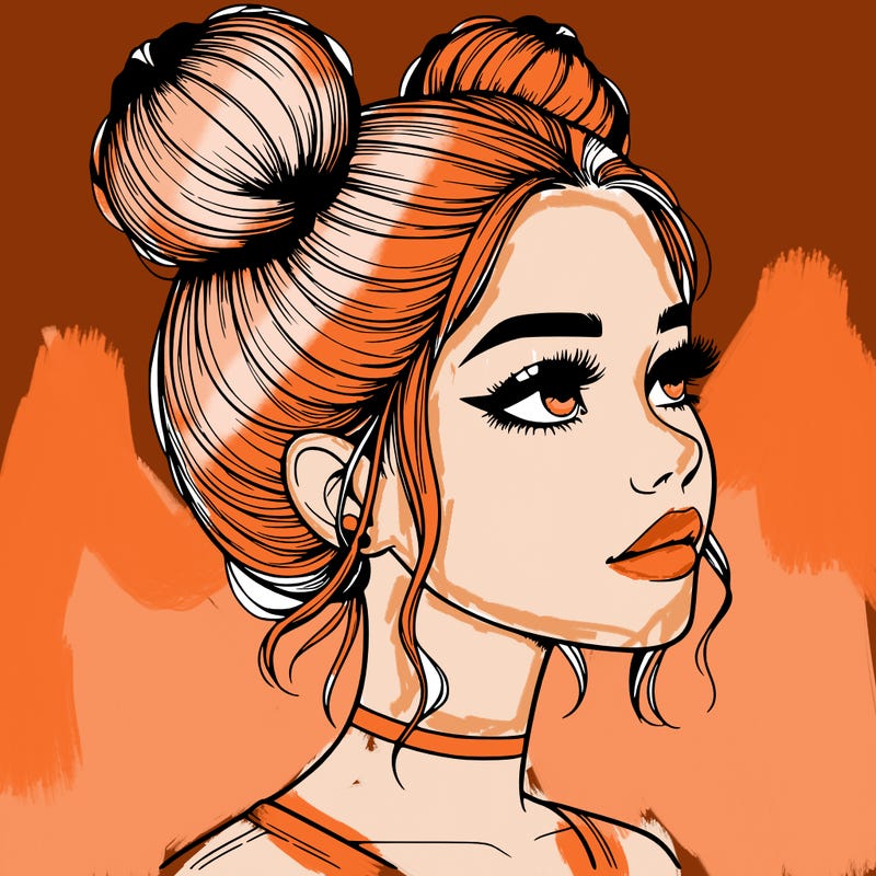 realistic girl with buns on the top of her head
