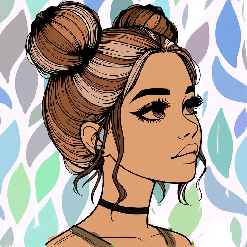 realistic girl with buns on the top of her head