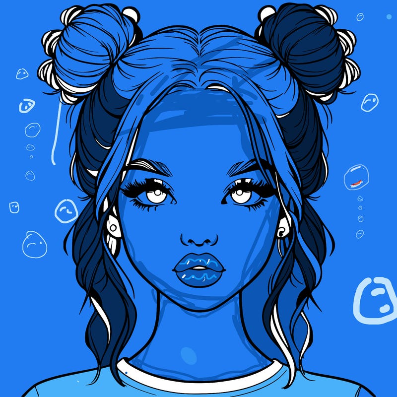 realistic girl with two buns in hair and lips