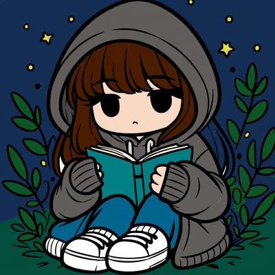 girl in oversized hoodie reading a book