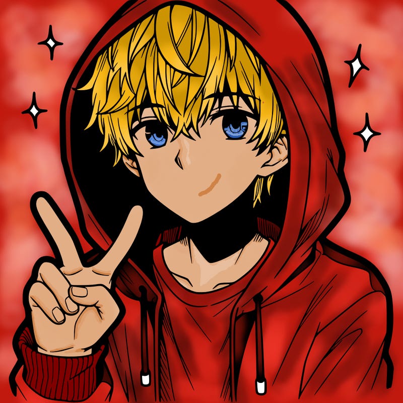 teenage manga boy in a hoodie, doing ✌