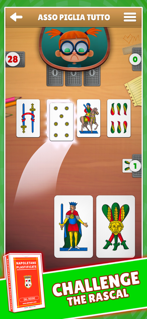Asso Piglia Tutto Dal Negro - Jogabilidade de Asso Piglia Tutto Dal Negro apresentando cartas italianas tradicionais e um oponente de desenho animado