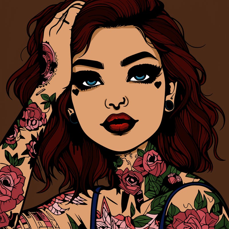 realistic girl with tattoos all over