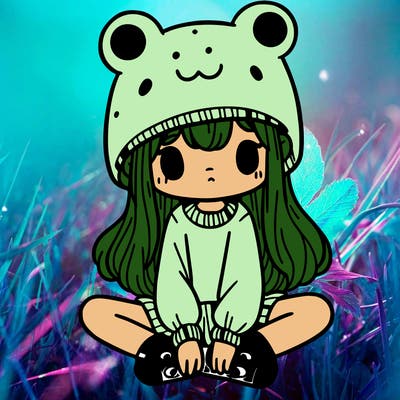 a girl wearing a frog hat and some frog socks