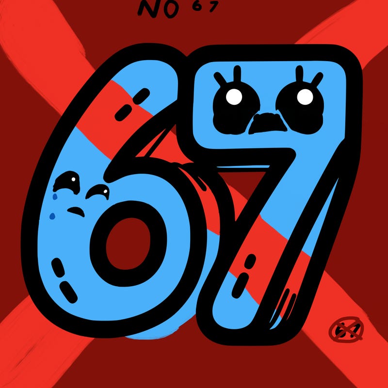 the numbers 67