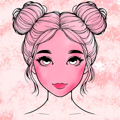 realistic girl with two buns on top of her head
