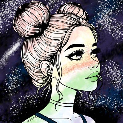 realistic girl with buns on the top of her head