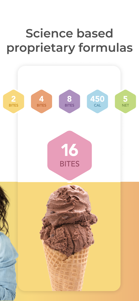 Healthi: Weight Loss, Diet App - Healthi app interface demonstrating the BITES points system for a chocolate ice cream cone