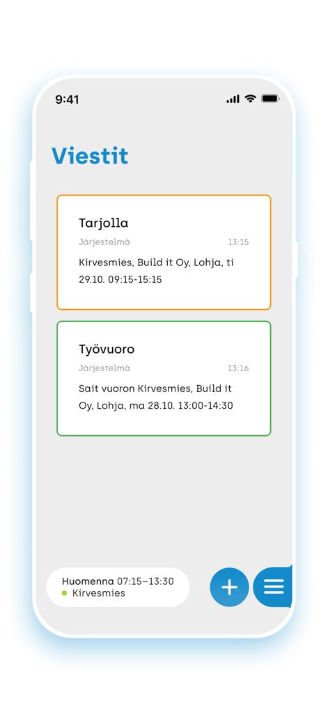 Interfaz de Likeit App mostrando notificaciones de turnos de trabajo y mensajes