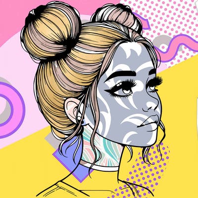 realistic girl with buns on the top of her head